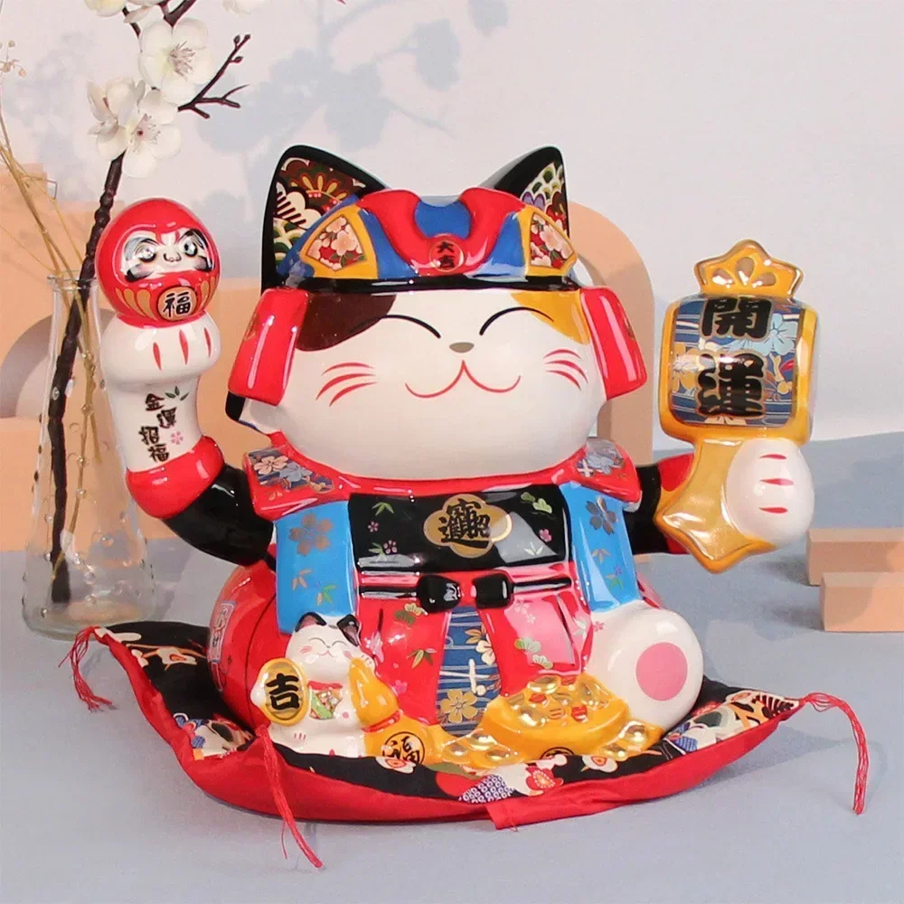 

Japanese Samurai Fortune Cat Ornament Money Bank Lucky Home Decoration Desktop Ceramic Ornament Living Room Decoration