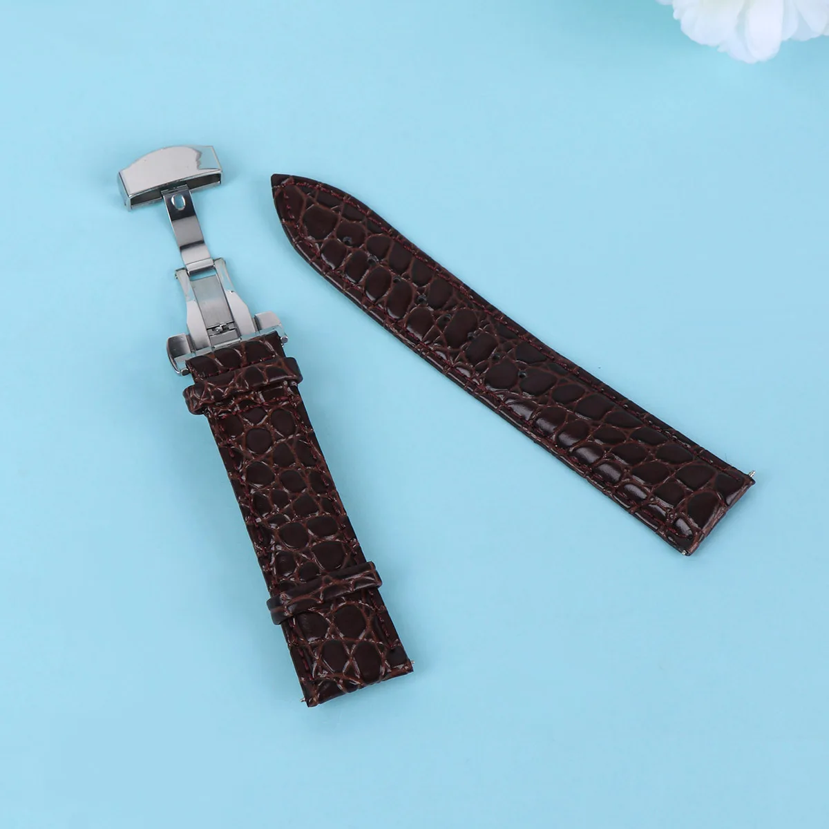 

1Pcs 19mm Watch Band Automatic Butterfly Clasp Replacement Stylish Fashion Wrist Strap Brown Comfortable Durable