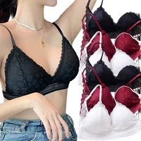 Sujetador acolchado de copa triangular de encaje para mujer, ropa interior hueca bordada, sujetador Sexy Floral con escote en V profundo, Bralette de realce sin costuras, lencería