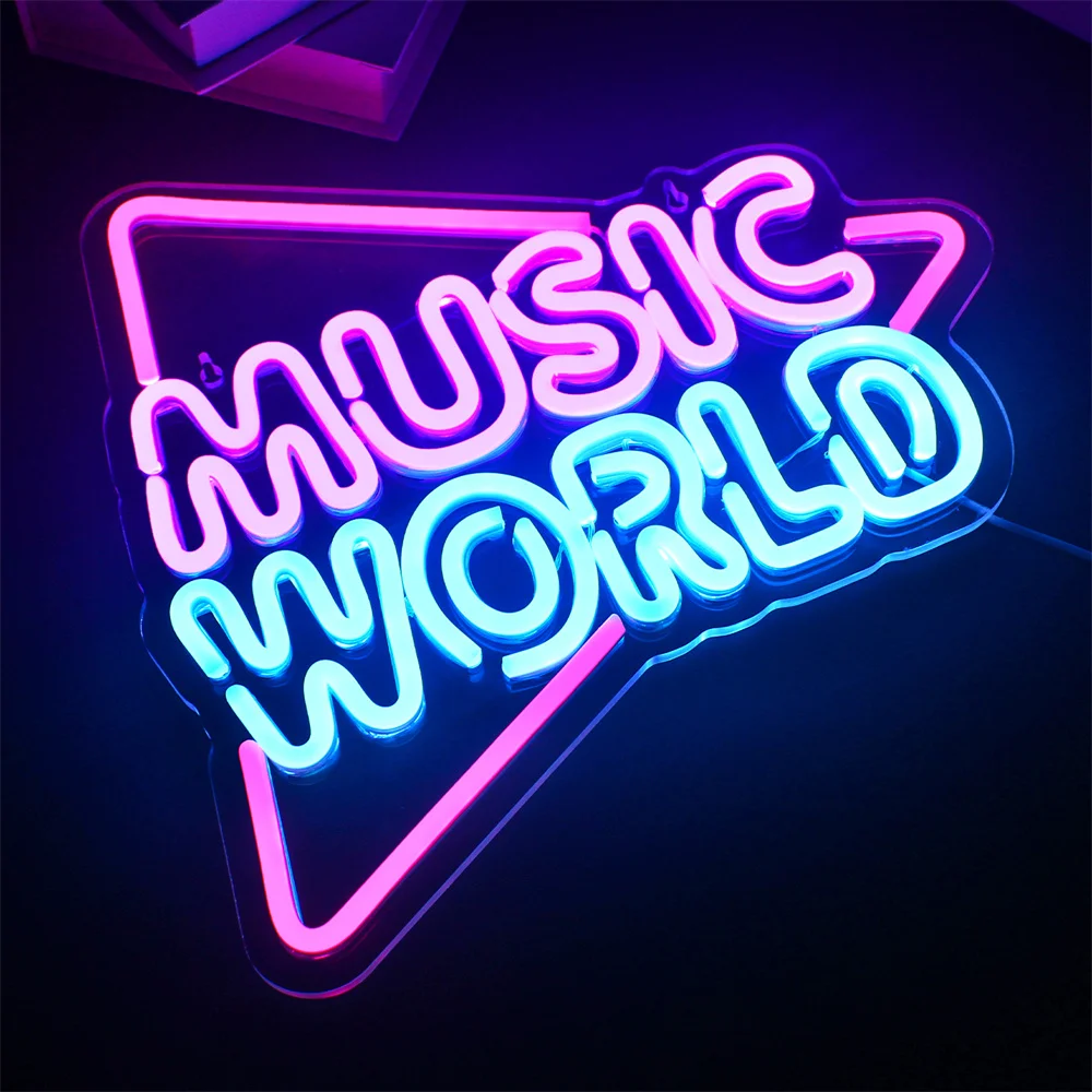 Music World Neon Signs and Letters Lights, Azul e Roxo, Hanging Room Decor, Jogo de LED, Clube, Music Bar Party, Decoração de parede
