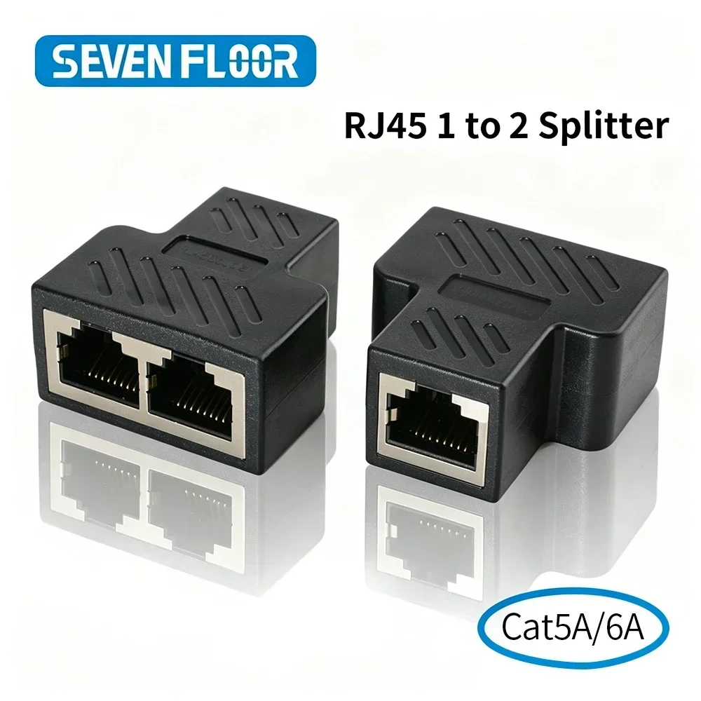 RJ45 Ethernet Splitter 1 in 2 Out, Dual RJ45 Female Port LAN Network Adapter, Compatible with Cat5e Cat6 Cable for Home Office