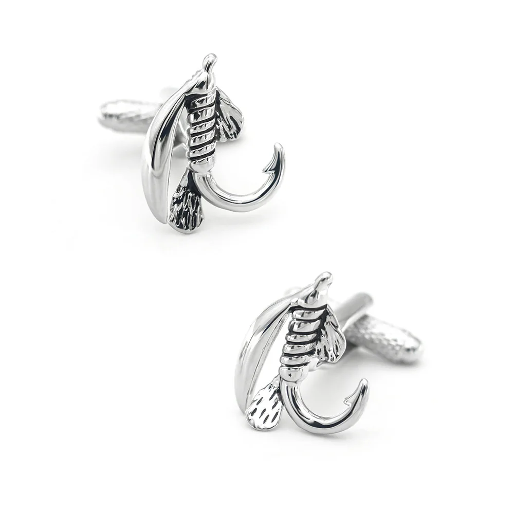 Personalized Fishing Themed Cufflink Three Dimensional Fly Fishing Hook Cufflinks Men's Business Banquet Dress Shirt Accessories