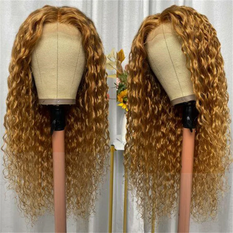 Long Soft 26lnch 180%Density Glueless Blonde Kinky Curly Lace Front Wig For Women BabyHair Preplucked Heat Resistant Synthetic