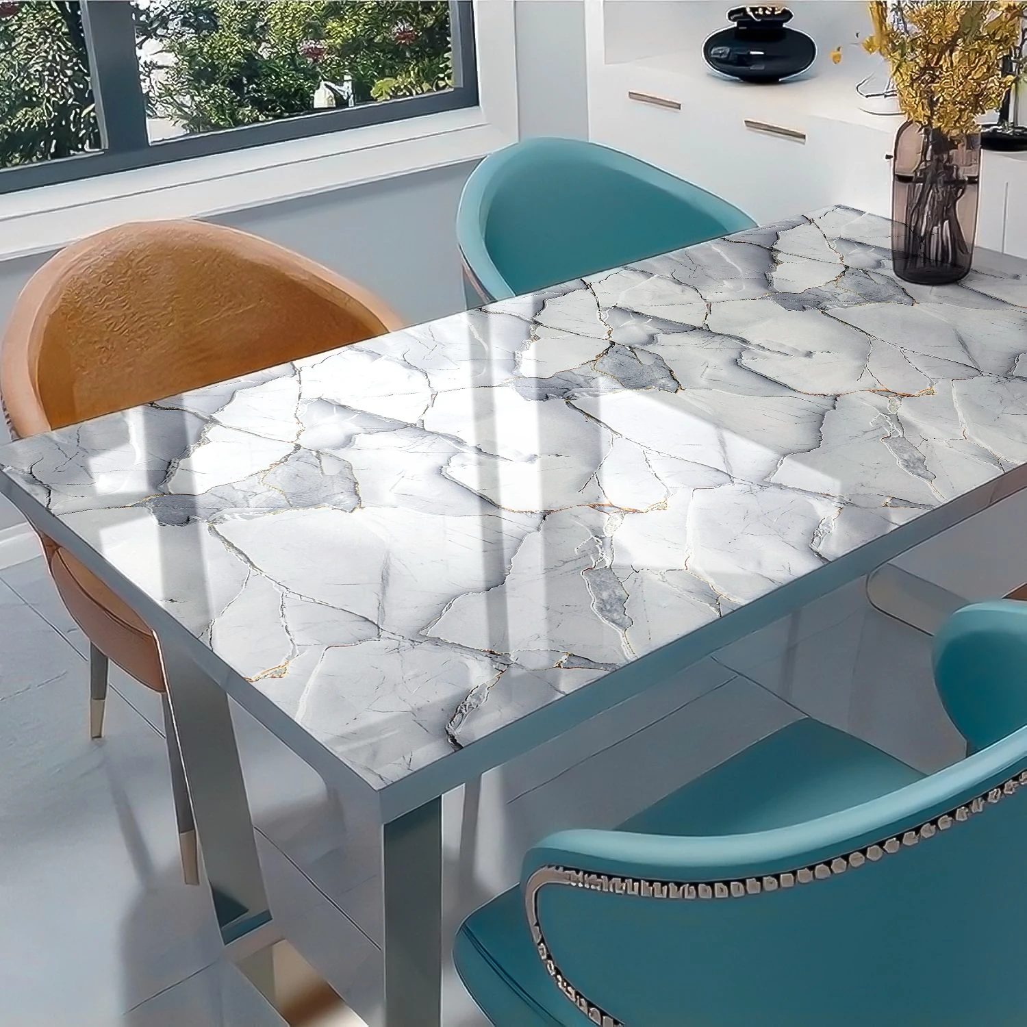 Light Blue Marble Contact Paper - Heavy Duty Removable Vinyl Sticker for Home Decor & DIY Renovation