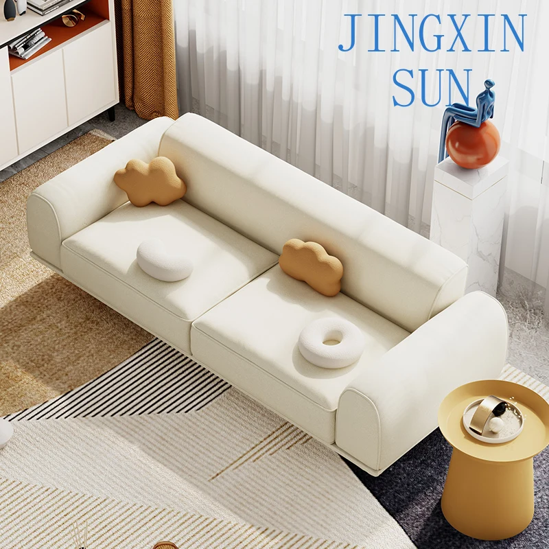 Nordic living room simple, retro furniture, white bed and breakfast three people, fabric sofa modern