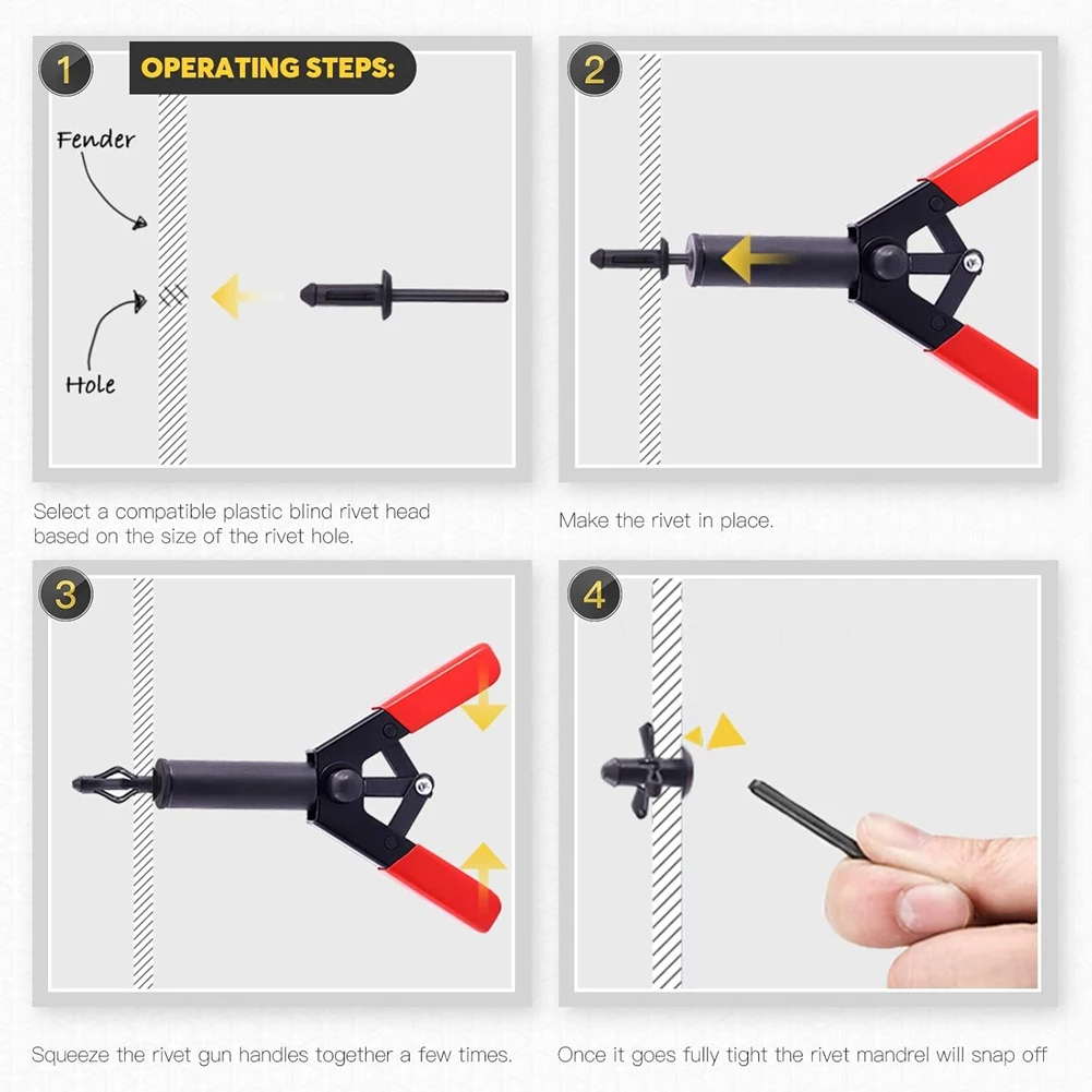 BYBS-Plastic Rivet Gun Set(42 Pieces) With 40 Pieces 4 Sizes Nylon Blind Rivets And 1 Piece Fastener Removal Tool, Hand Riveter