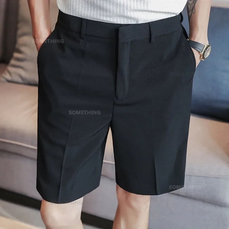 New Summer Thin White Shorts Men\'s Straight Korean Style Fashion Business Solid Color Casual Baggy Suit Shorts Male