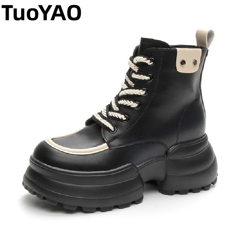 

8cm Beige Black Women Ankle Boots Platform Wedge Heel Booties Shoes Microfiber Leather Fashion Sneakers Shoes High Top