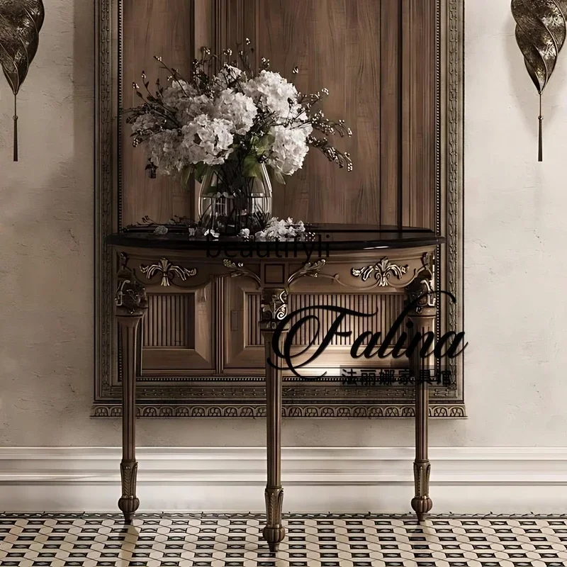 n European solid wood carved console table, retro style porch corridor aisle, wall console table