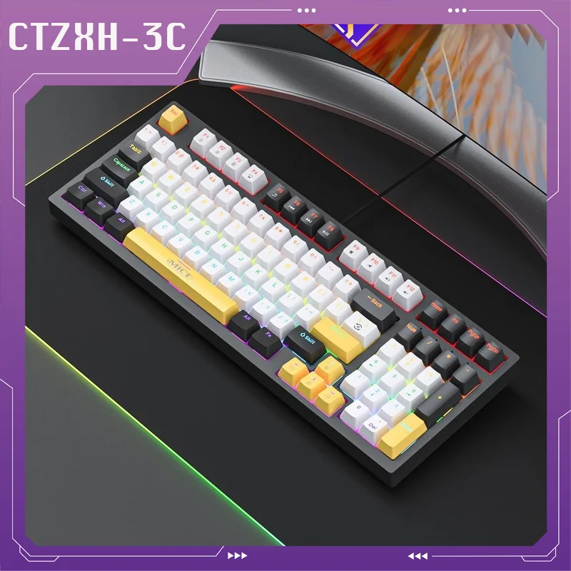 

97-Key Rgb Wired Mechanical Keyboard Multi-Colored Shine Type-C Through Keycap Mechanical Gamer Keyboard All-Key Punch-Free