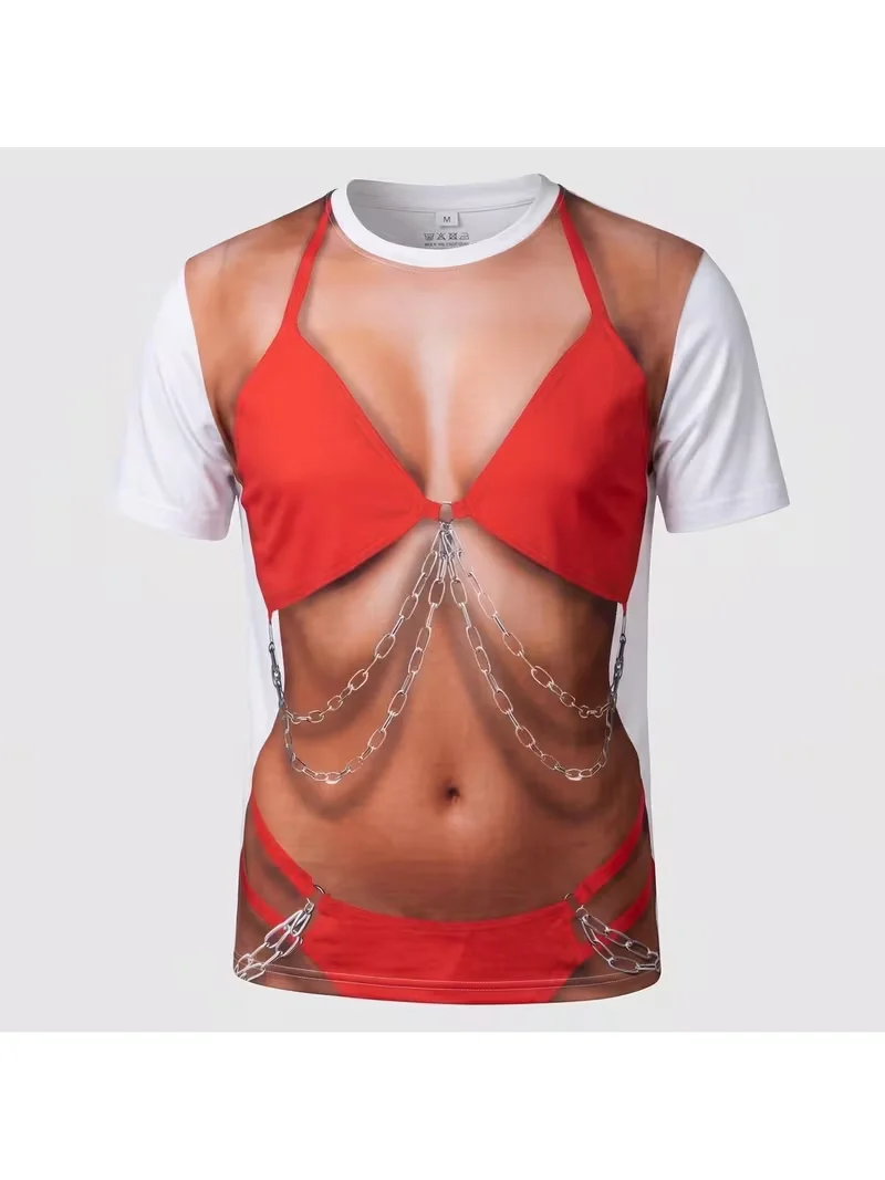 Mens Funny Beachwear T-shirt American Flag Bikini 3D Body Print Short Sleeve Summer Holiday Men's T-shirts And Tank Tops Clothes