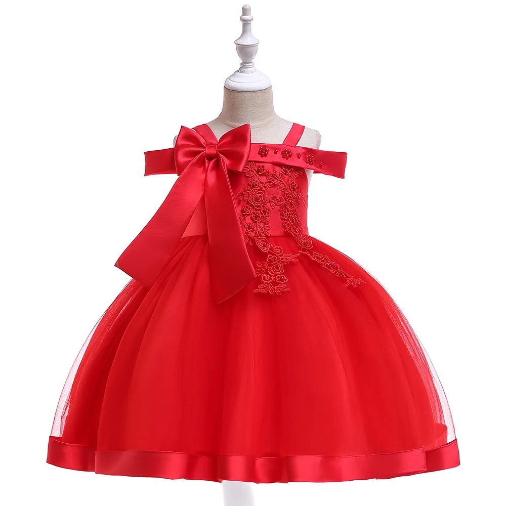 New Children's Dress Bow Girl's Applique Princess Dress Mesh Skirt Western Piano Performance Dress Walk Show Ball Gown