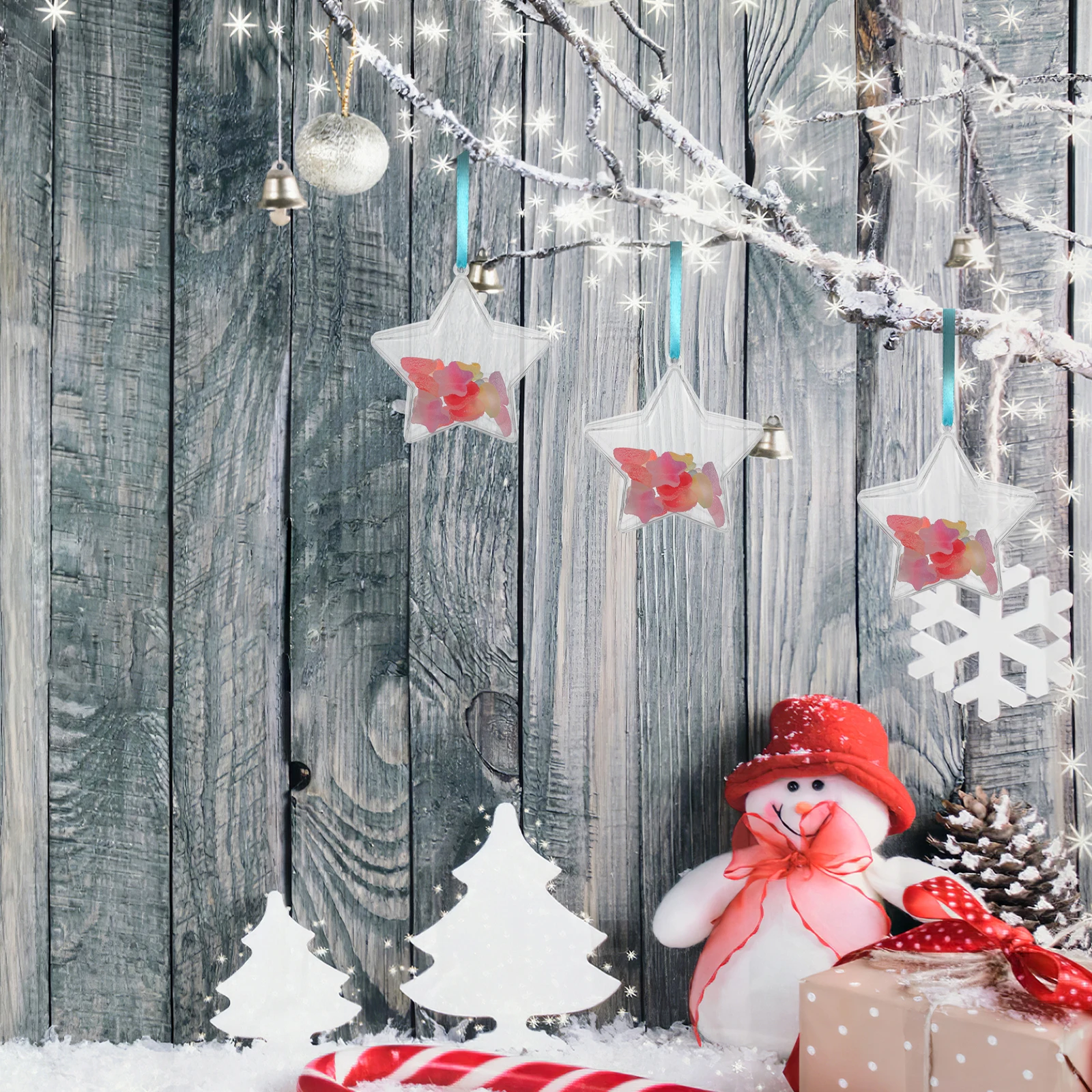 

25pcs Star Candy Box Christmas Party Favors Hanging Bauble Decoration Treat Container For Holiday Christmas Party New Year Gift