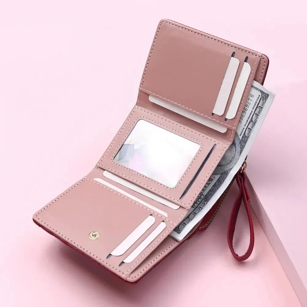 Women's Short Embroidered Love Zero Wallet Zipper Buckle Large Capacity Card Bag Versatile Fashion Simple image 3