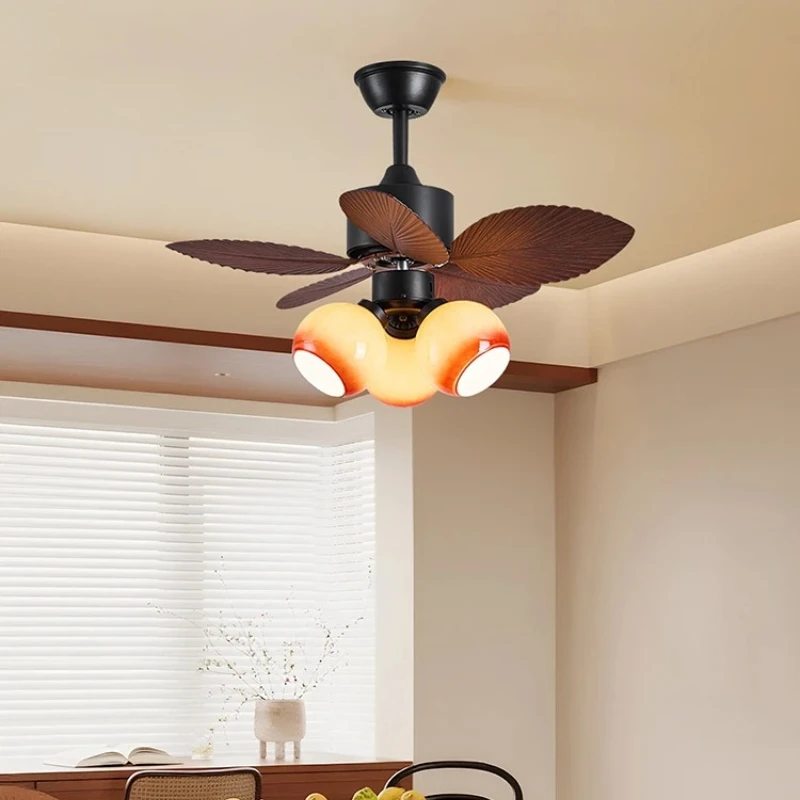 Mid-Century Fan Light, High-Power Fan Light, Straight Leaf Banana Leaf, Household Living Room Dining Room Retro Fan Chandelier