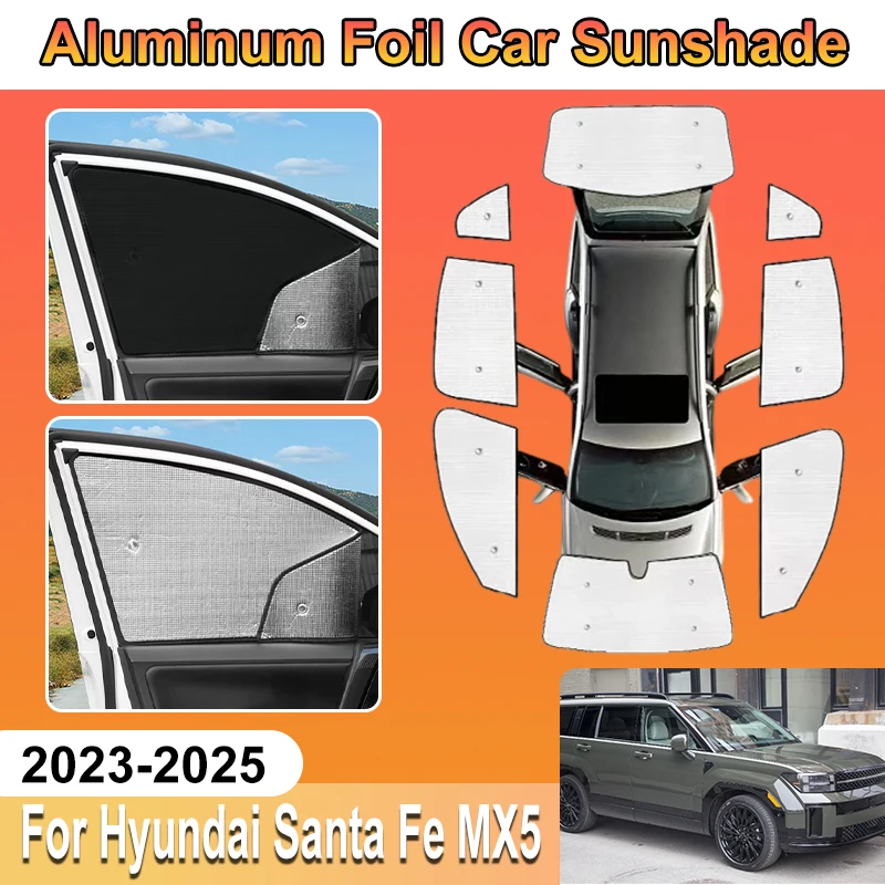 

For Hyundai Santa Fe MX5 Accessories 2023 2024 2025 Car Sun Shades Window Covers Aluminium Foil Heat Shield UV Protector Baffle