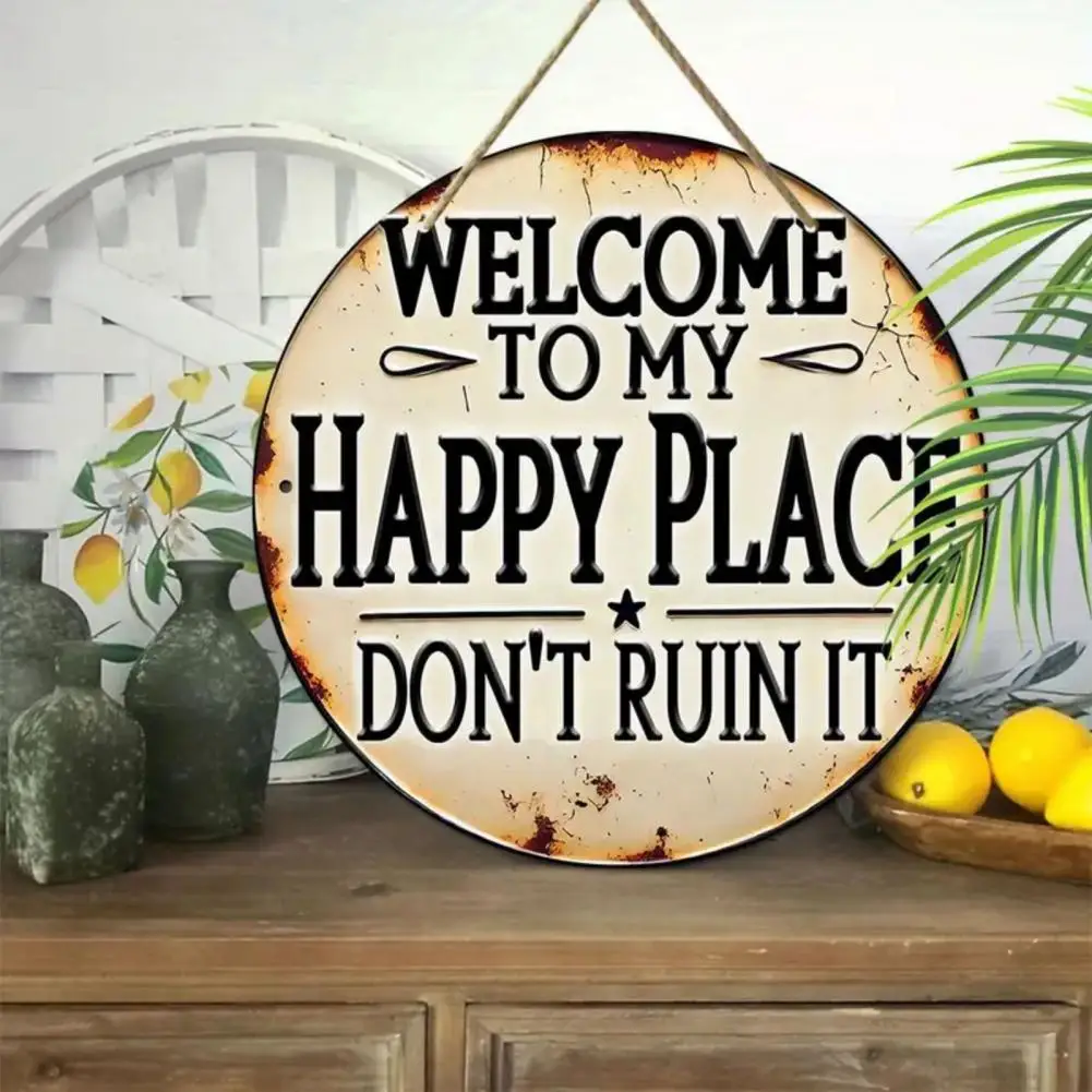 Pre-drilled Door Sign Door Sign Funny Garden Wooden Sign Vintage Welcome Round Plaque Rustic Hanging Wall Decor for Home Bar