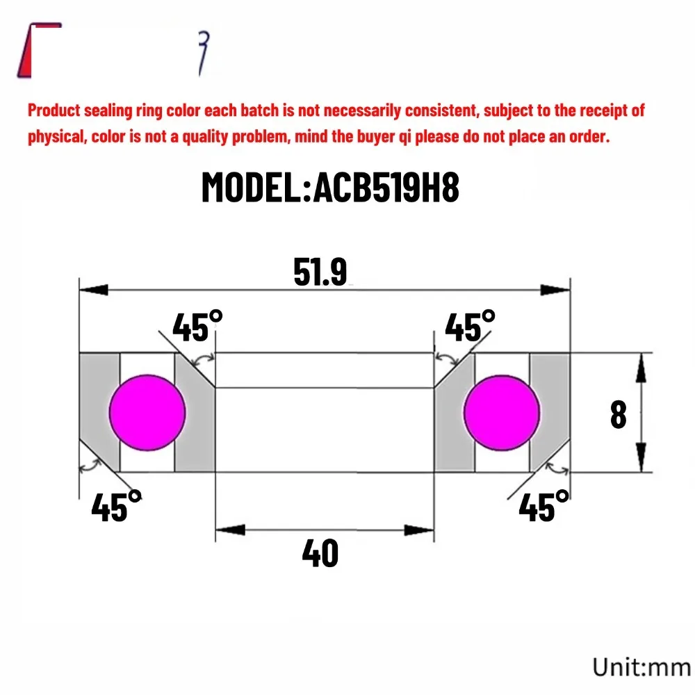 1PCS ACB519H8 Headset Bearing 40X51.9X8 MM 45°*45° Bicycle Front Bowl Sleeve Bearings ACB3039 Mountain Bike Balance Bike