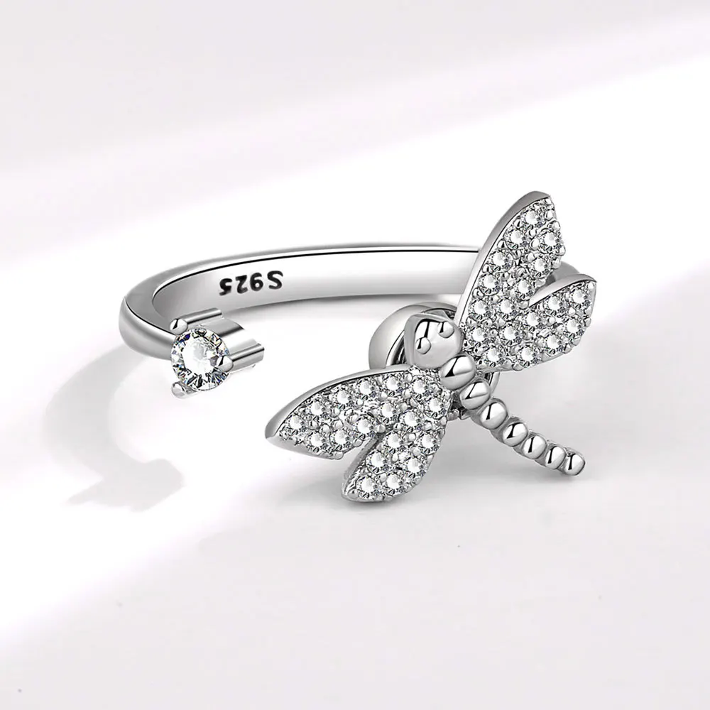 Cute Dragonfly Animal Fidget Spinner Ring for Women Anti-Anxiety Relief Stress Relief Spinning Adjustable Ring Accessory