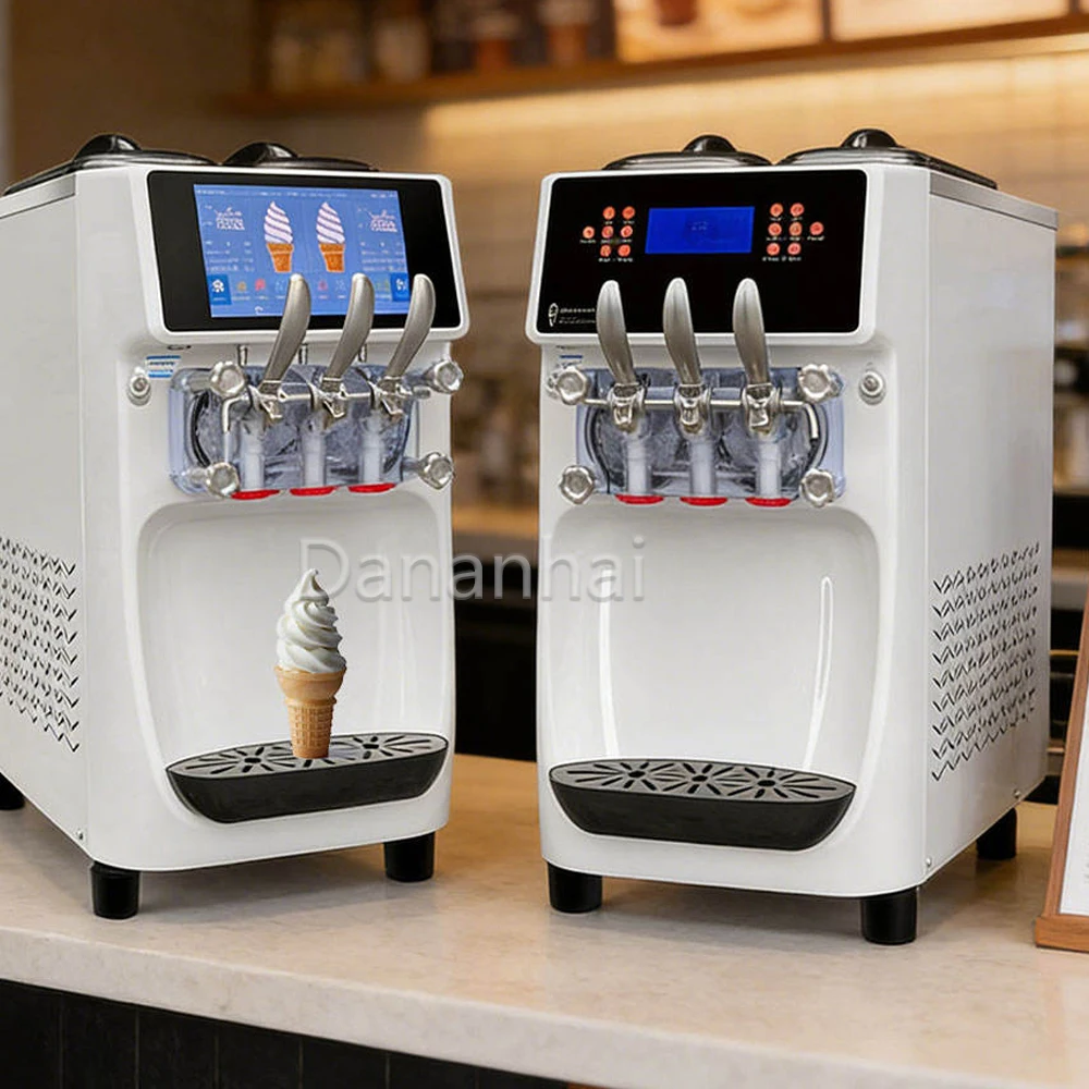 GT32ERLW Commercial Soft Ice Cream Machine Size 400630785mm 3 Flavor Soft Serve Maker For Coffee Shop Catering Business