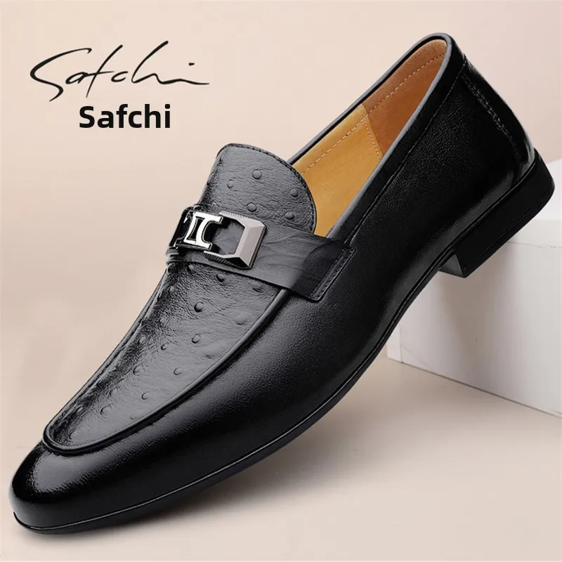 

Satchi Autumn Winter Men's Slip-On Leather oes High-End Sensation Loers Youth Busin Bean Bean oes Genuine Leather Br...