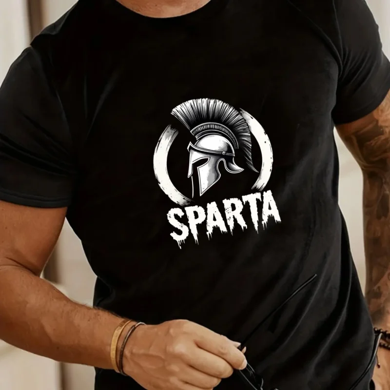 

Men's T-Shirt Black Sparta Helmet Printed Pattern & Text High Quality Cotton 180g