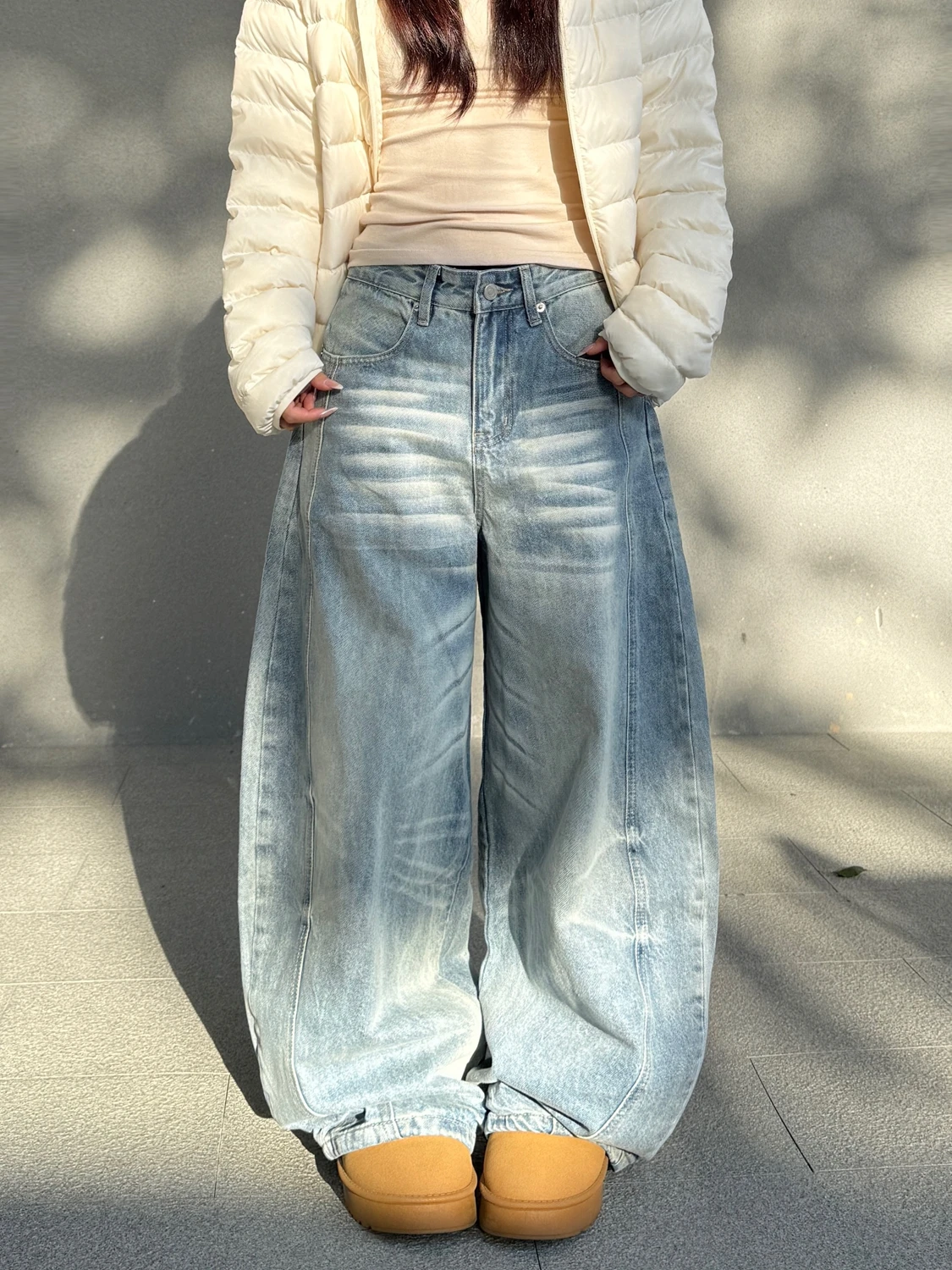 

Ретро джинсы с широкими штанинами и эффектом потертости, мужские, свободного кроя, повседневные, удобные, мягкие джинсовые брюки для всех