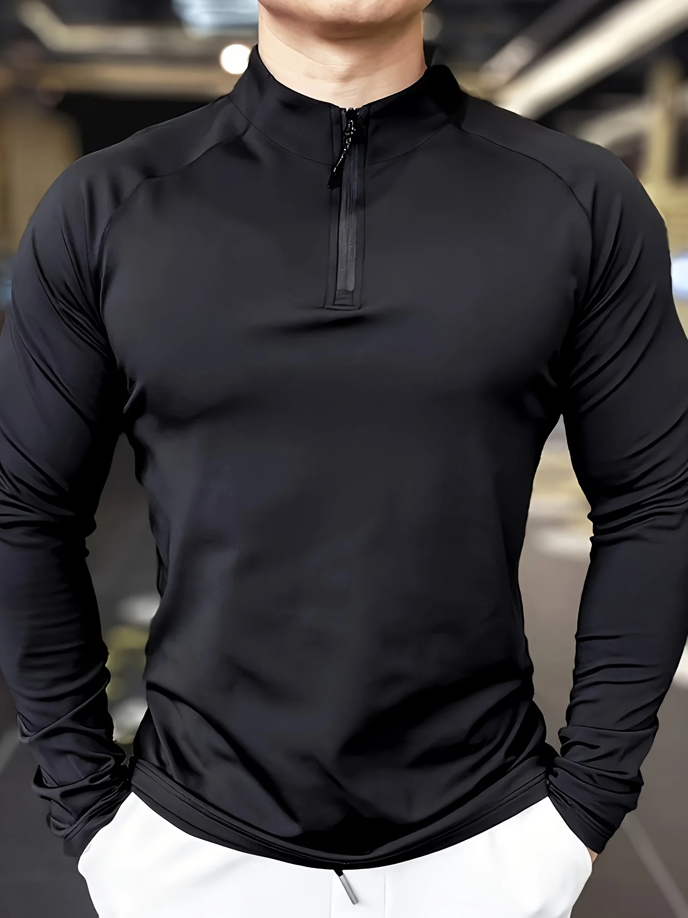 Autumn and winter fitness tight-fitting clothes, quick-drying stand-up collar running sports half-zipper long-sleeved top