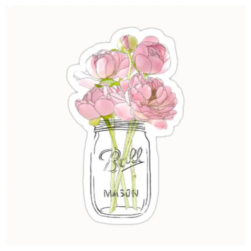Flowers In Mason Jar Waterproof Stickers For Decorating Car Windows Motorcycles And Computers.