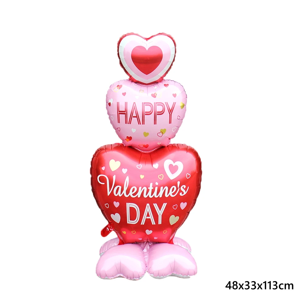 1 Stück Basisständer Happy Valentine's Day Herz-zu-Herz-Luftballons Liebe Herz Bär Ballon Hochzeit Valentinstag Dekorationen