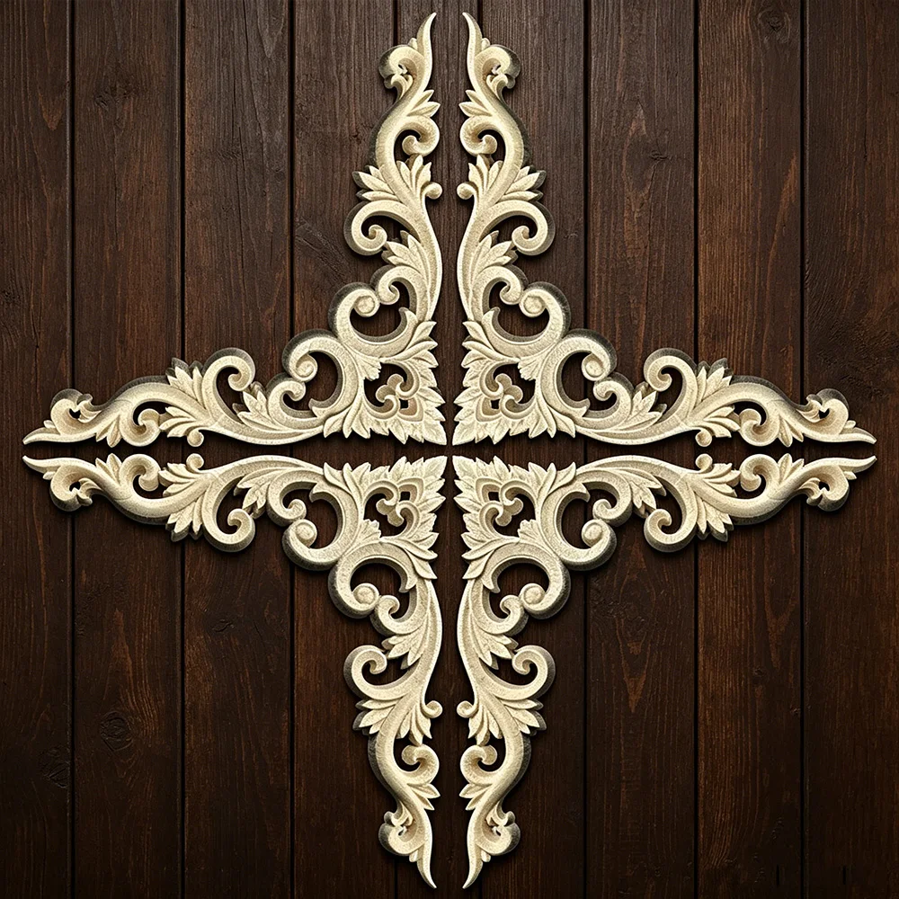 

10-25cm Wooden Applique Unpainted Wood Carved Corner Onlay Frame for Home Furniture Wall Cabinet Door Decor Crafts Modern