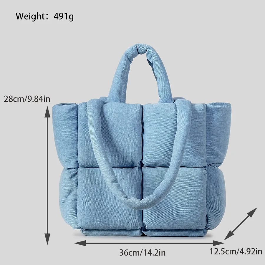 Fashion Denim Soft Puffer Bag Designer Padded Women Handbags Down Cotton Lady Shoulder Bags Warm Winter Tote Bag 2023