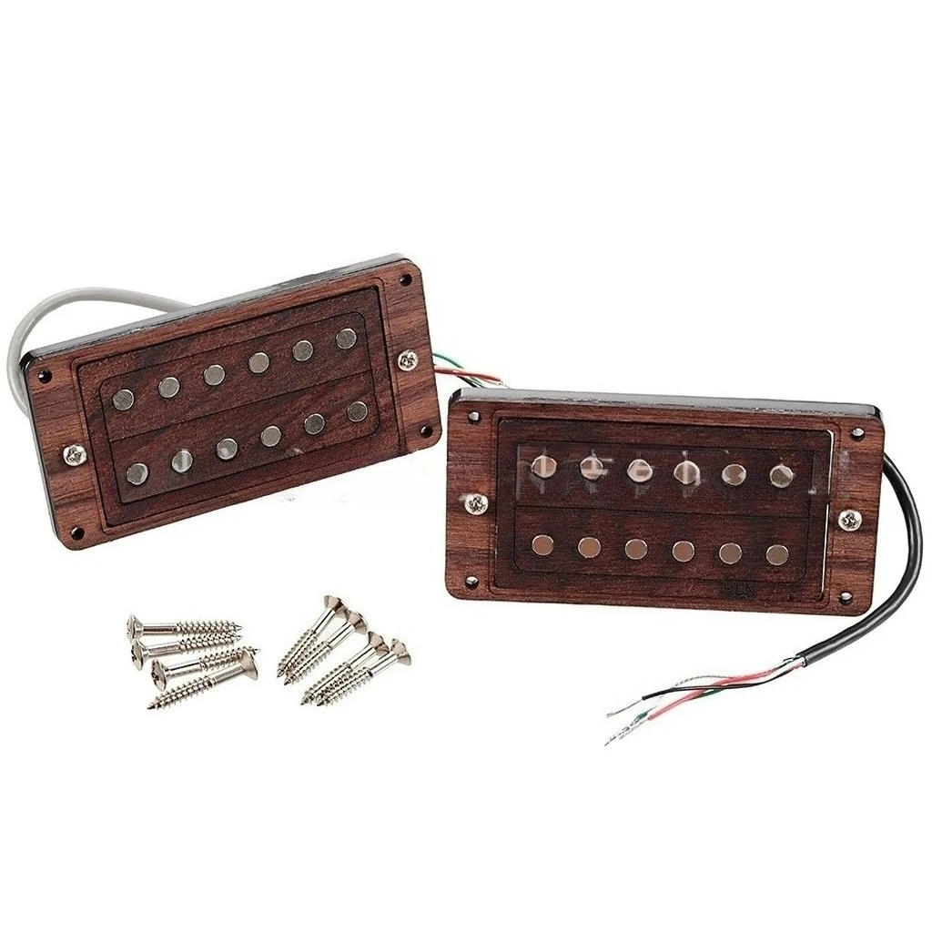 Set of 2 Rosewood Frame Humbucker Pickups Wooden Casing Double Coil Neck Bridge Pickups for LP Style Electric Guitar