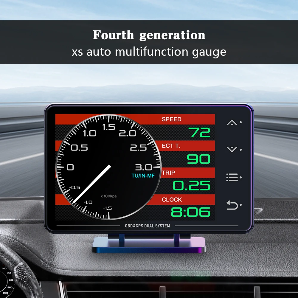 XS HUD Gauge Car Multi-function OBD+GPS Instrument Water Temperature Turbocharged Oil Pressure Oil Temperature Head-up Display