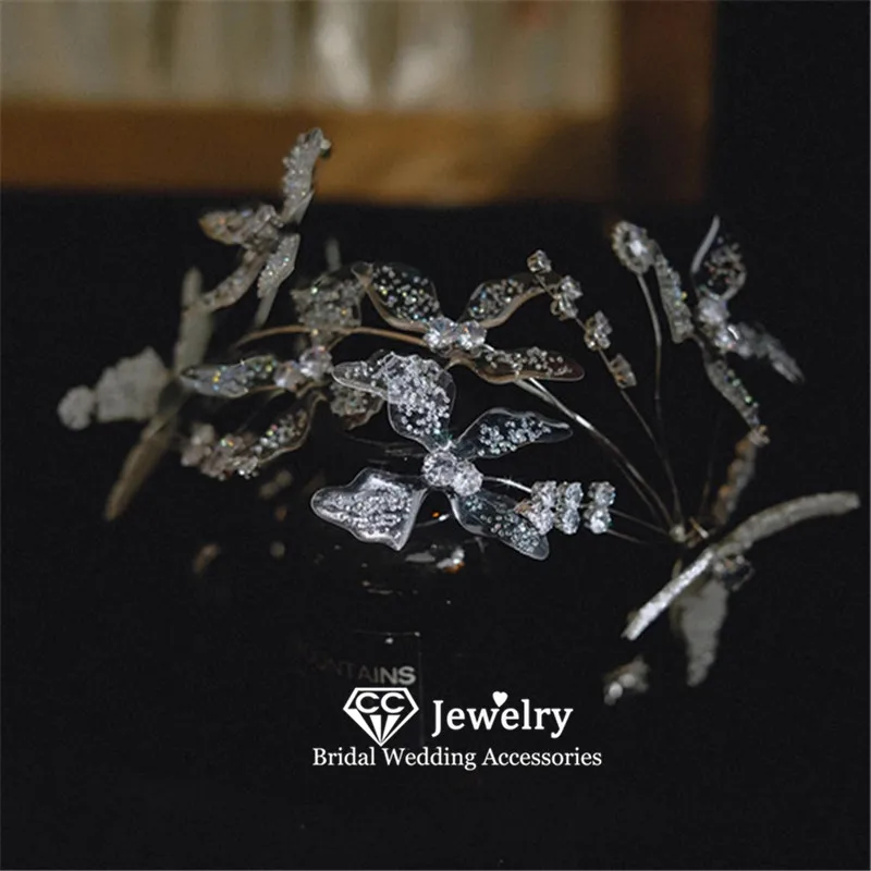 CC Fasce per capelli per donna Accessori da sposa Copricapo da sposa Fidanzamento Hairwear Forma di farfalla Diademi Gioielli brillanti AN516