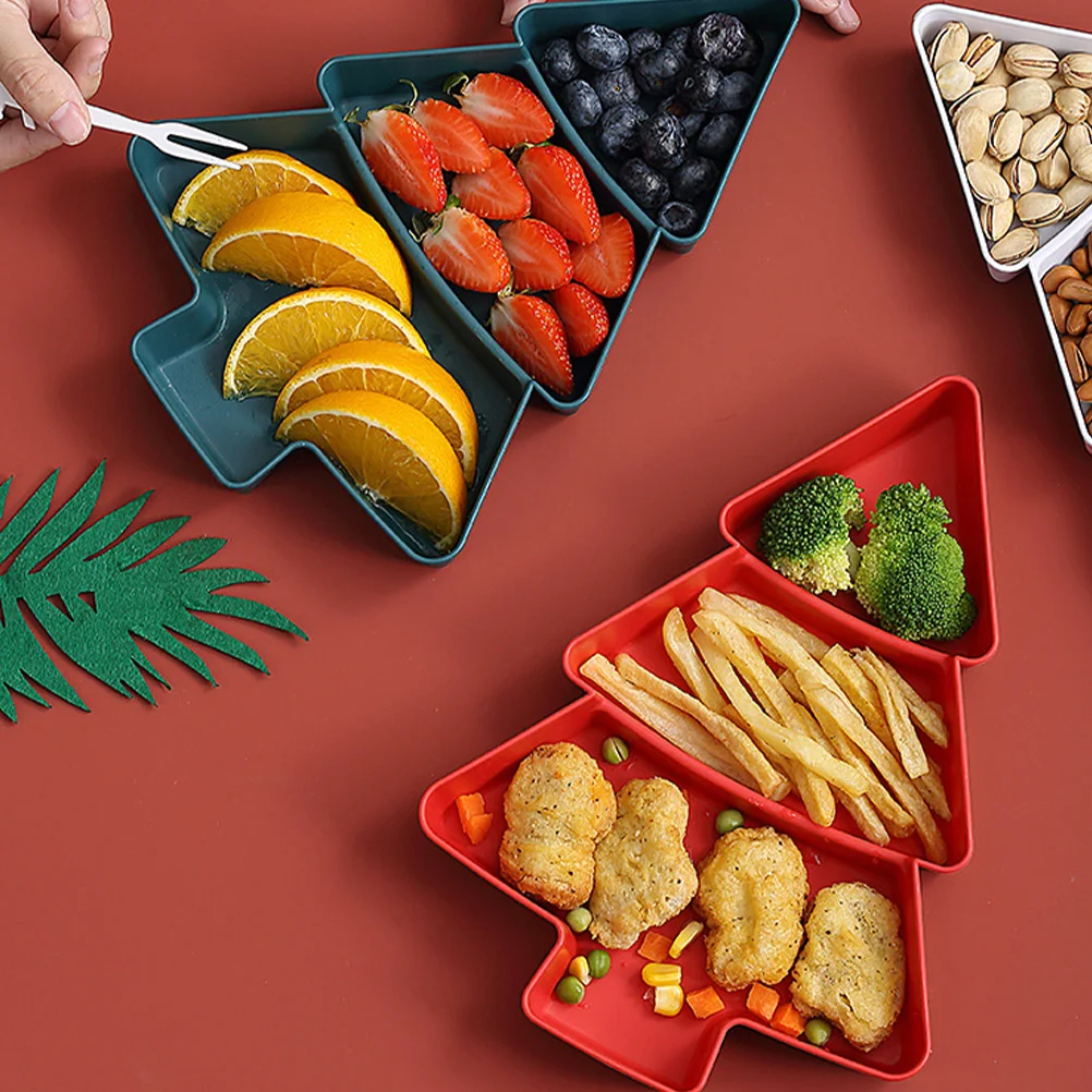 

Compartment Fruit Plate Christmas Tree Snackbox Nuts Display Tray Dry Serving Board