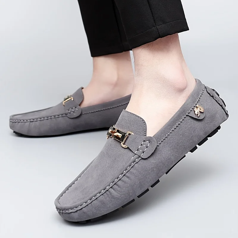 

large size Metal buckle decorative flat shoes, solid color comfortable soft soled shoes, leisure driving shoes