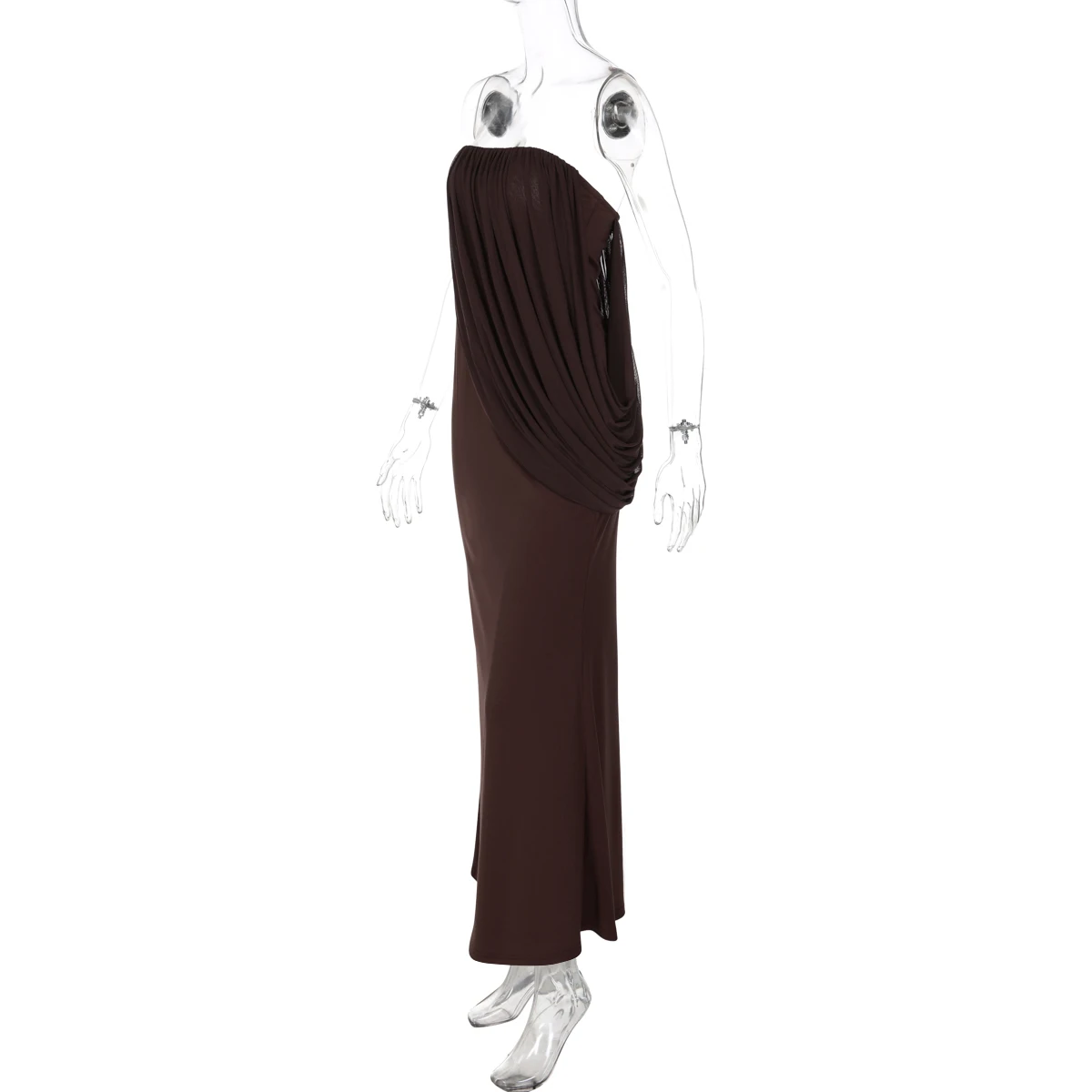 Hugcitar Trägerloses, einfarbiges, gerafftes, rückenfreies, sexy, figurbetontes Maxi-Abendkleid, elegante Damenkleidung, Abendkleid, Partykleid, Geburtstagskleid, Club-Outfit – Detail 3