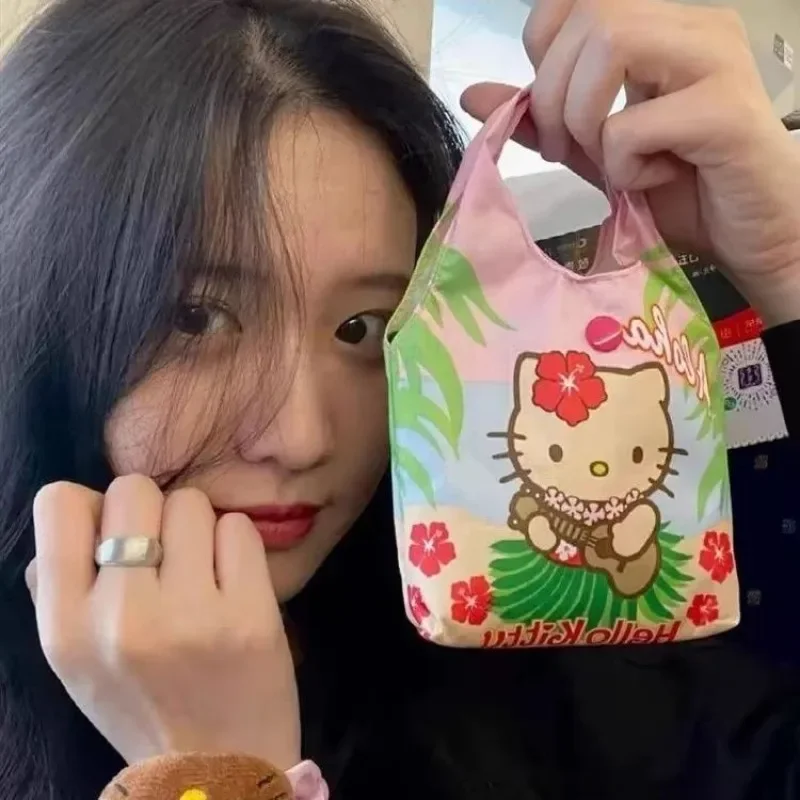 

Kawaii Hello Kitty Mini Handbag Anime Fashion Sanrios Summer Hawaiian Grass Skirt Styles Creative Storage Bag Coin Purse Gifts