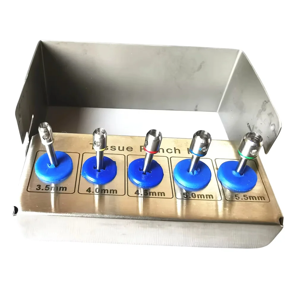 5pcs Dental Implant Tissue Punch Stainless Steel Gingival Ring Cutter Low Speed Handpiece Dentistry Surgical Instrument Tools