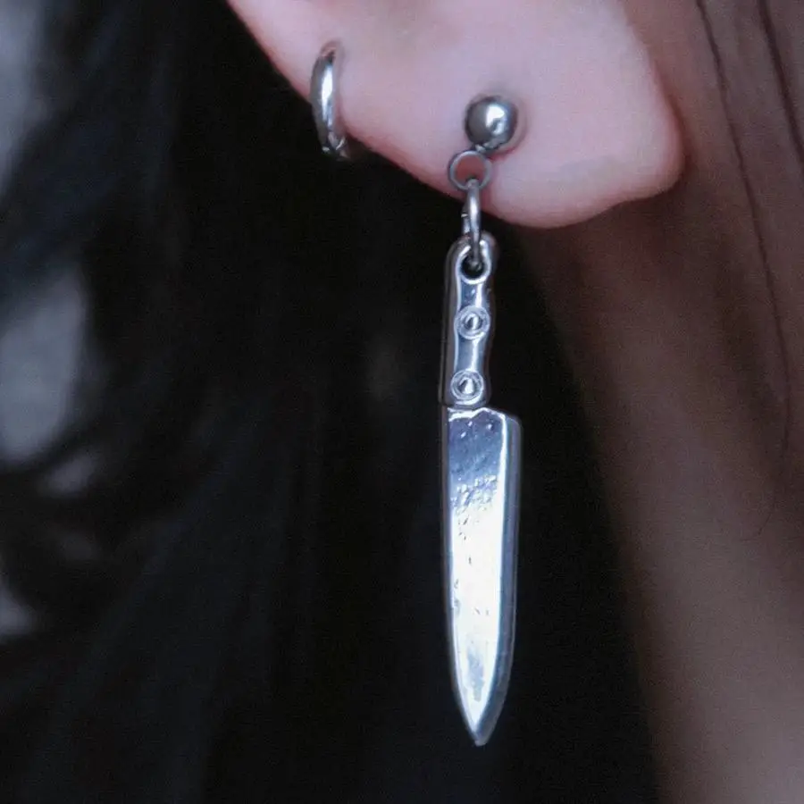 Dagger Knife earrings, Punk jewelry, Gothic, Y2k accessories, Design sense, Hippie, Silver Color, retro, For Women Man, simple