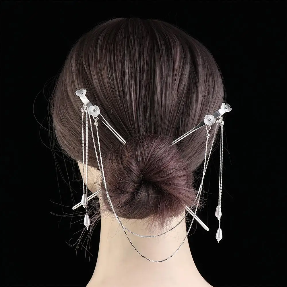 

Clip Flower Fan For Women Ponytail Holder Pearls Double Tassel Hair Stick Hair Accessories Chinese Style Hairpins Hair Fork