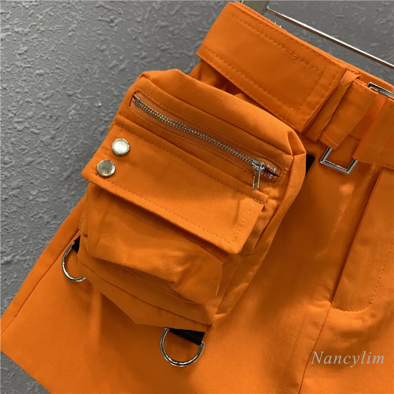 Harajuku Orange Skirt Women 2023 Summer New High Waist Casual Sports Skirts Sexy A- Line Short Mini Jupe Femme with Belt