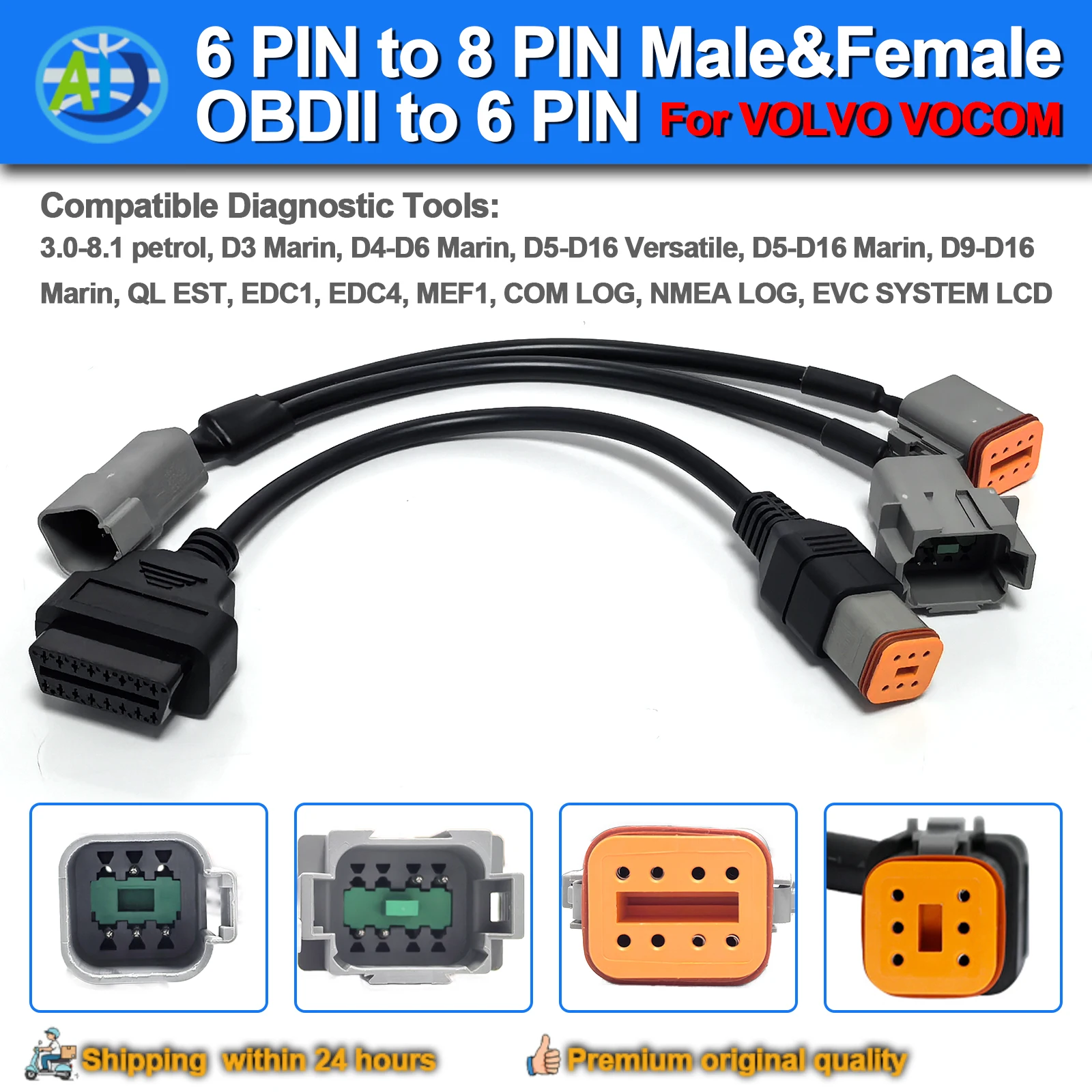 OBD Cable For Volvo Penta Vodia Industrial Marine Engine Diagnostic Cable 6 Pin…