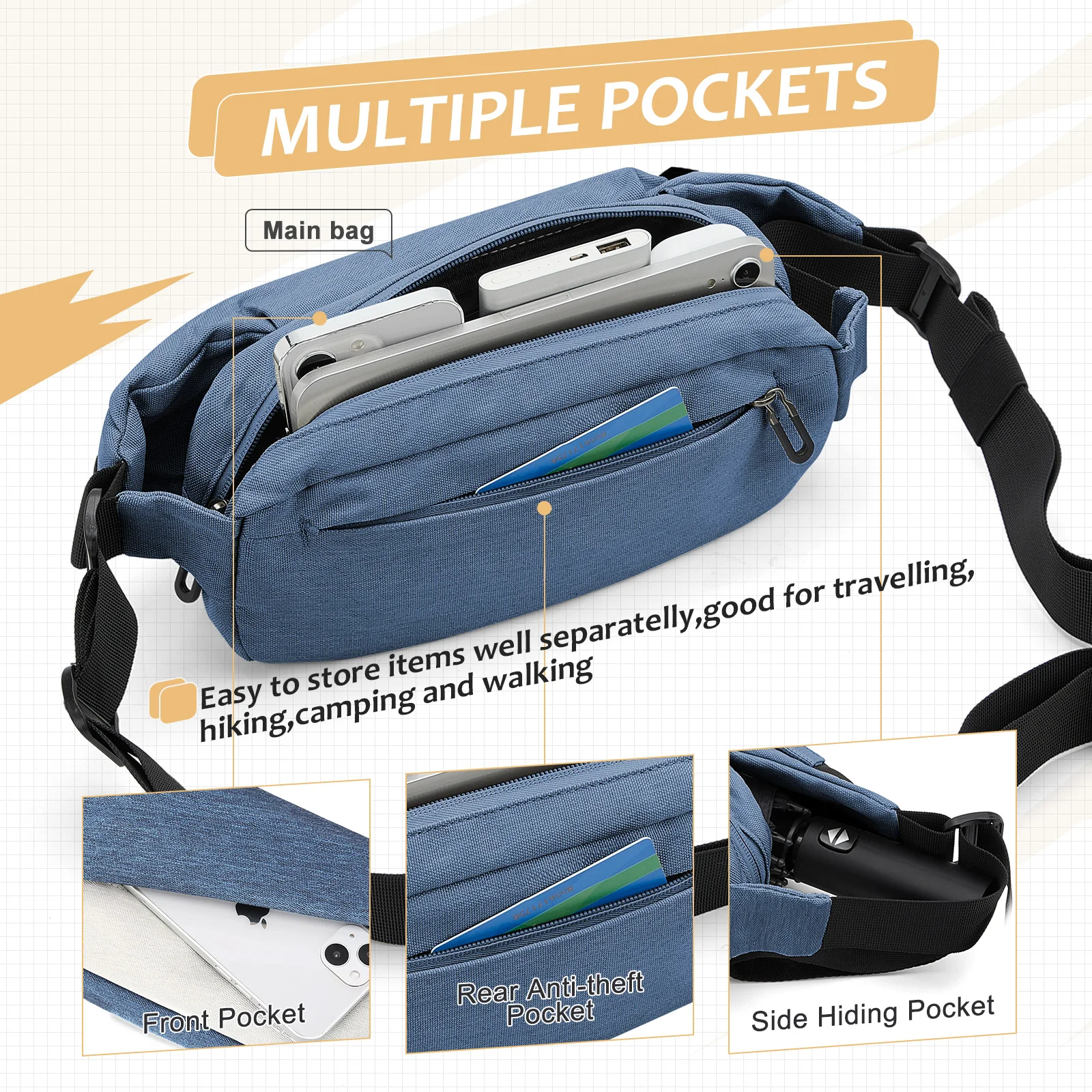 Tas Selempang Trendi Modis, Tas Bahu untuk Wanita dan Pria, Tas Sabuk untuk Perjalanan, Olahraga, Lari, Tas Pinggang untuk Ponsel