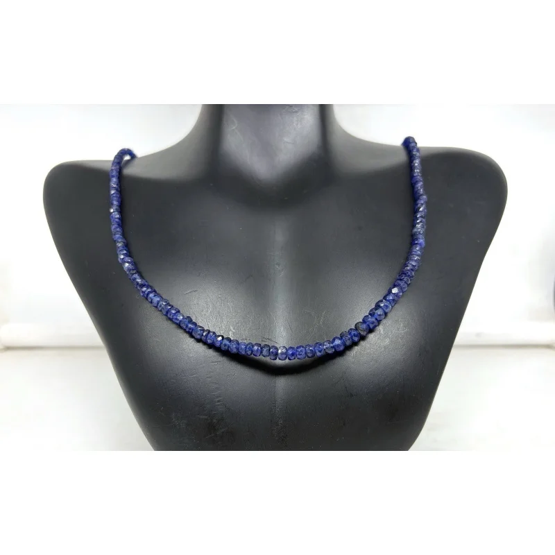 

Natural Blue Sapphire Necklace 20” Faceted 4-5mm Beads Sterling Silver
