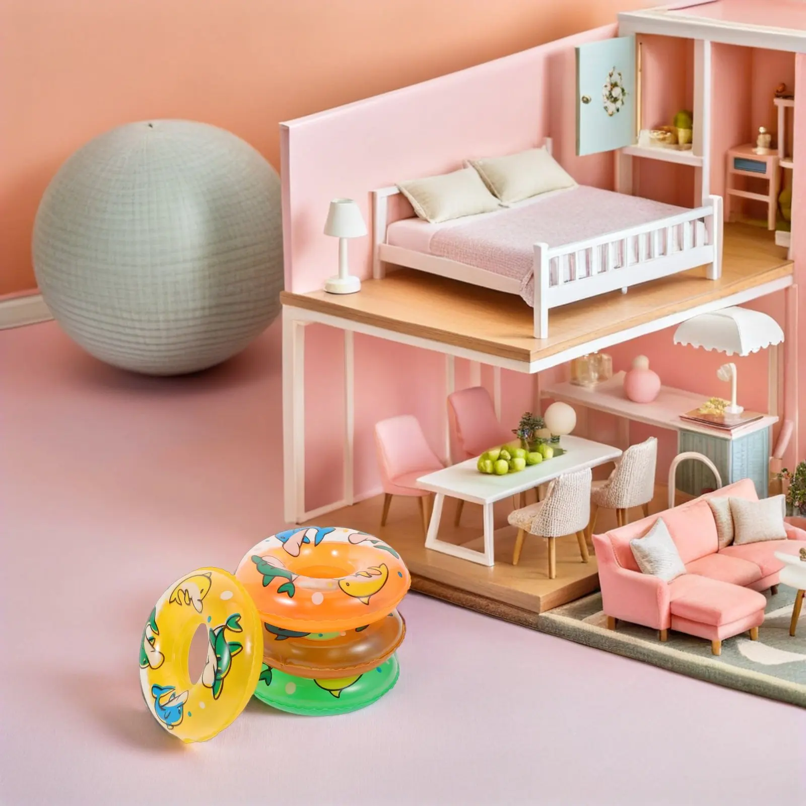 

Набор из 48 мини-плавательных кругов с милым дизайном в виде дельфинов для кукольного домика, водного столика, летних игр для детей, надувные украшения для бассейна