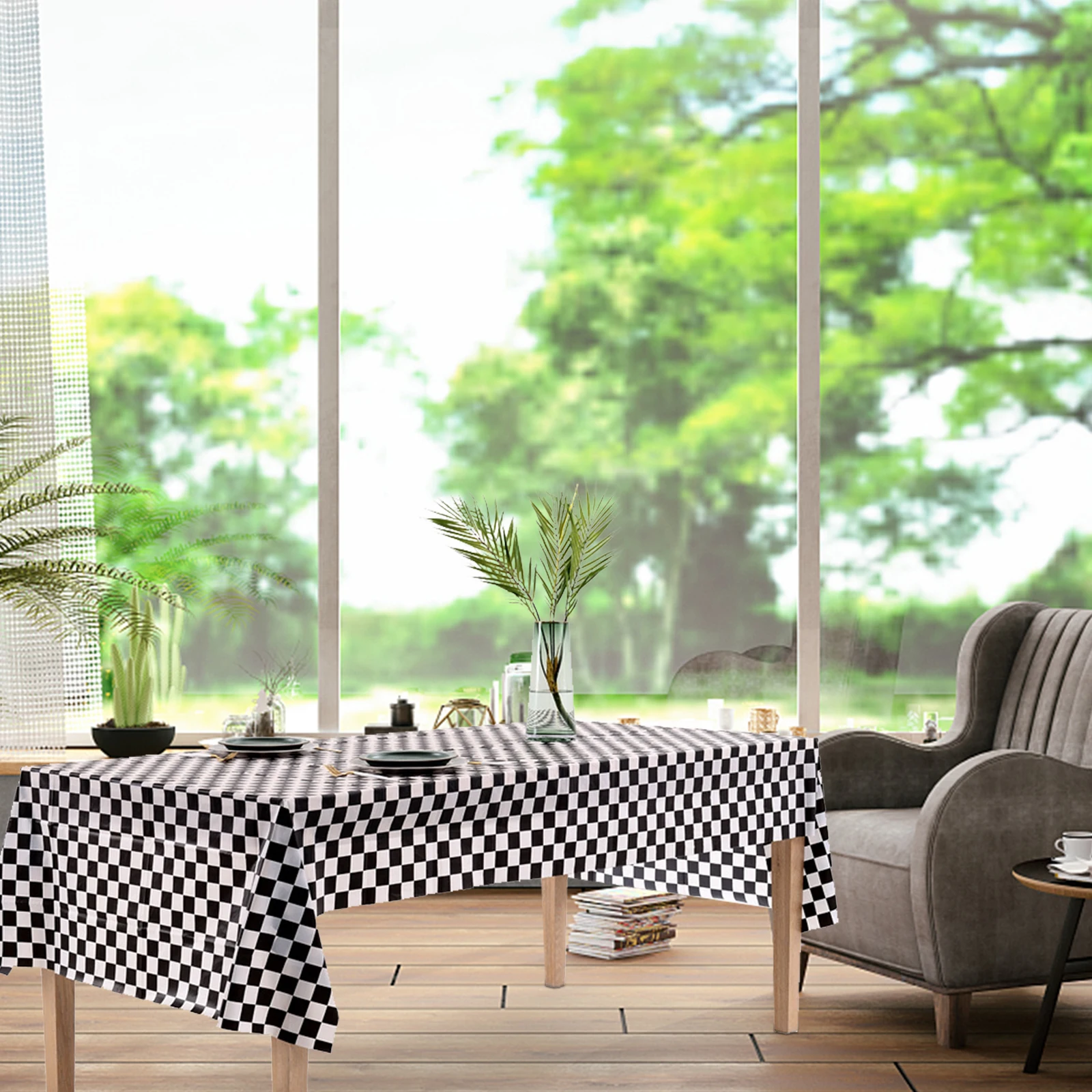 

Checkered Pattern Table Cover Oil-proof Waterproof Tablecloth (Black and White Grid Pattern, 137 x 137cm)