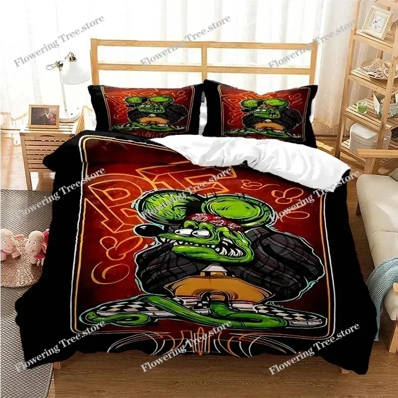 

Cartoon Rat Fink Bedding Set Duvet Cover Bedroom Comforter Covers Single Twin King Size Quilt Cover Home Textile029
