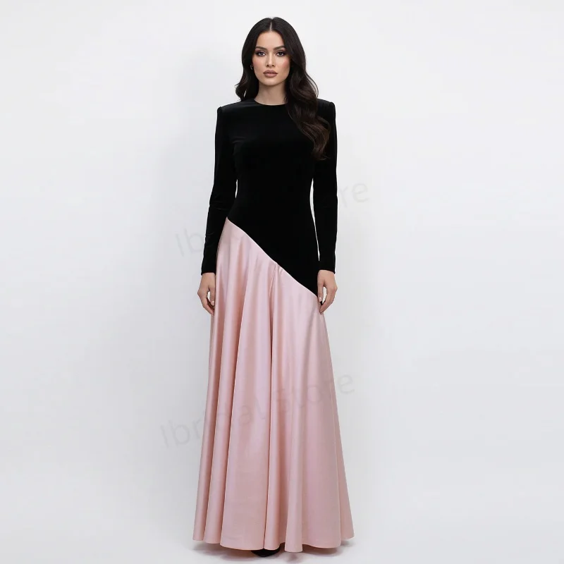 Maßgeschneiderte Abendkleider aus Samt-Satin, langärmeliges A-Linien-Abschlussballkleid, O-Ausschnitt-Korsett, formell فسات Cosa •Мarias Kleider